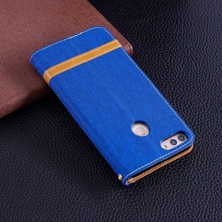 Color Matching Denim Texture Leather Case for Huawei Y9 2018 & Enjoy 8 Plus , with Holder & Card Slots & Wallet & Lanyard