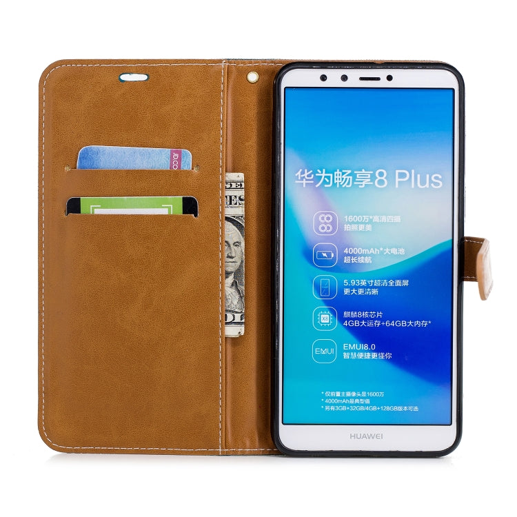 Color Matching Denim Texture Leather Case for Huawei Y9 2018 & Enjoy 8 Plus , with Holder & Card Slots & Wallet & Lanyard
