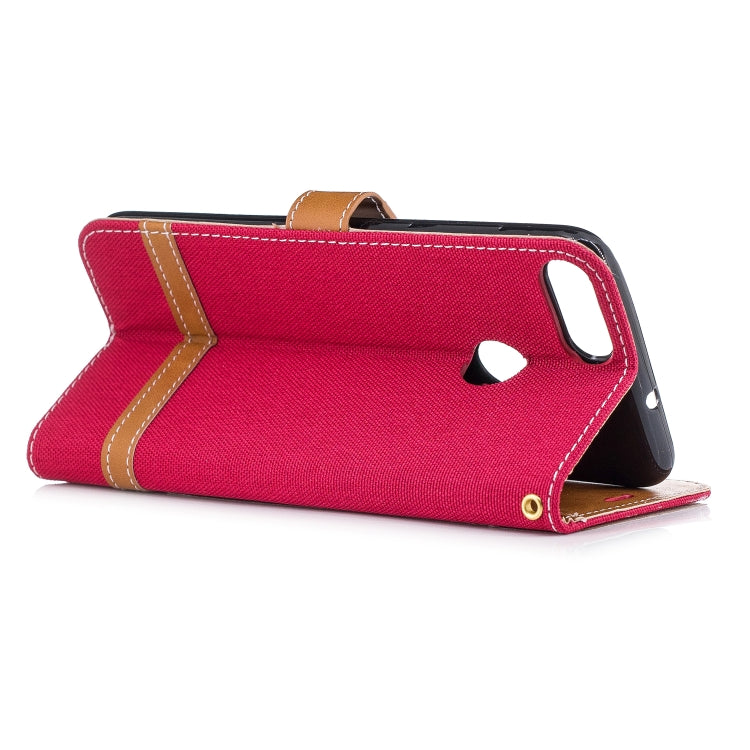 Color Matching Denim Texture Leather Case for Huawei P Smart / Enjoy 7S, with Holder & Card Slots & Wallet & Lanyard