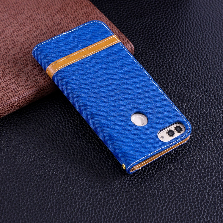 Color Matching Denim Texture Leather Case for Huawei P Smart / Enjoy 7S, with Holder & Card Slots & Wallet & Lanyard