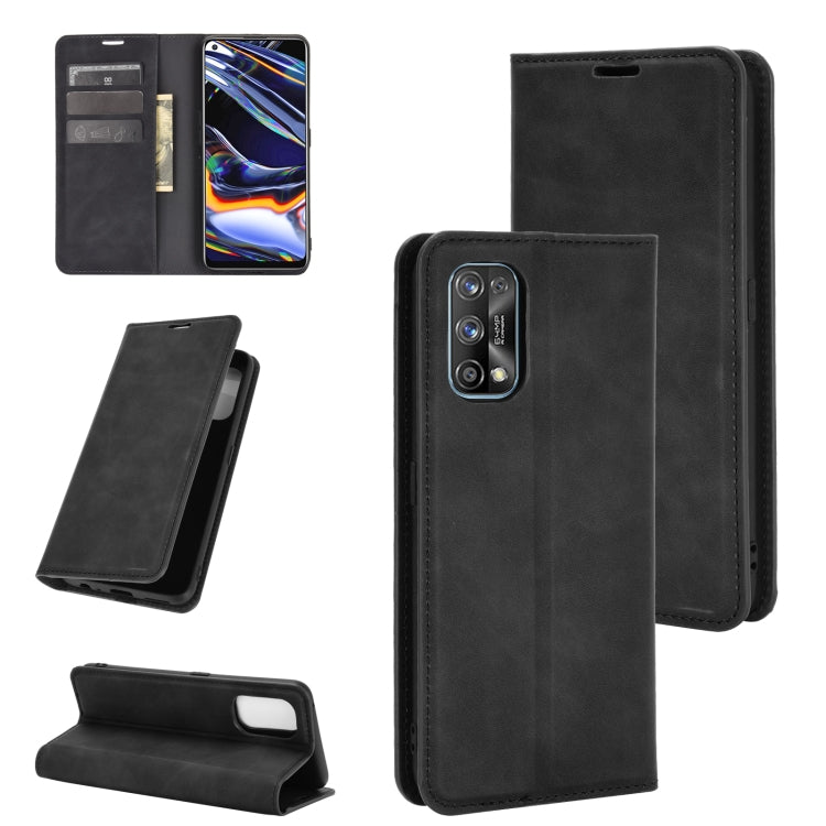 For OPPO Realme 7 Pro Retro-skin Business Magnetic Suction Leather Case with Holder & Card Slots & Wallet