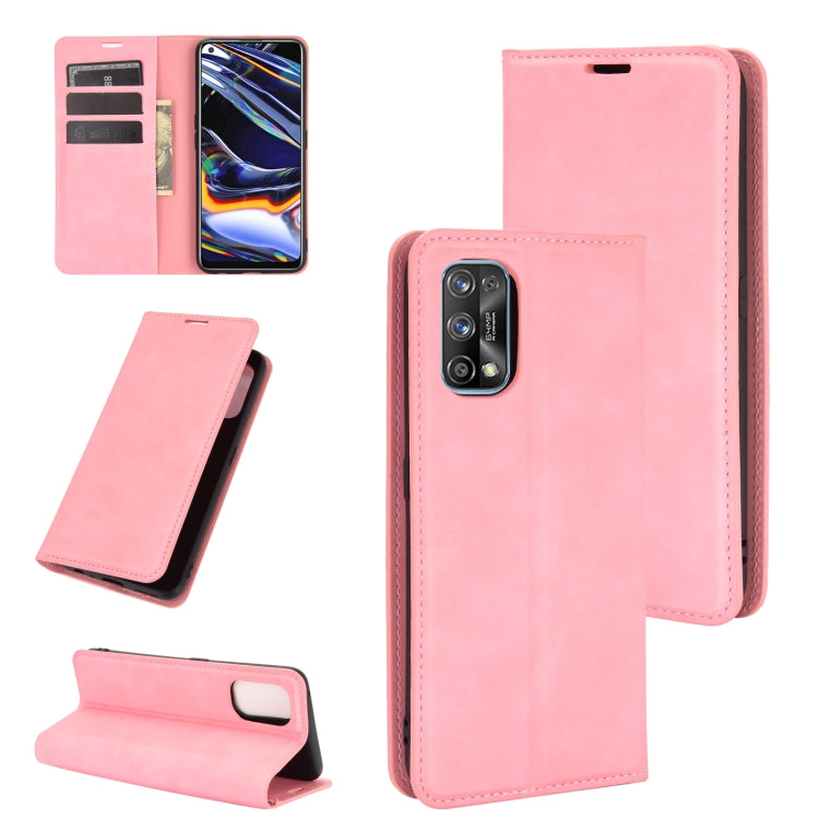 For OPPO Realme 7 Pro Retro-skin Business Magnetic Suction Leather Case with Holder & Card Slots & Wallet