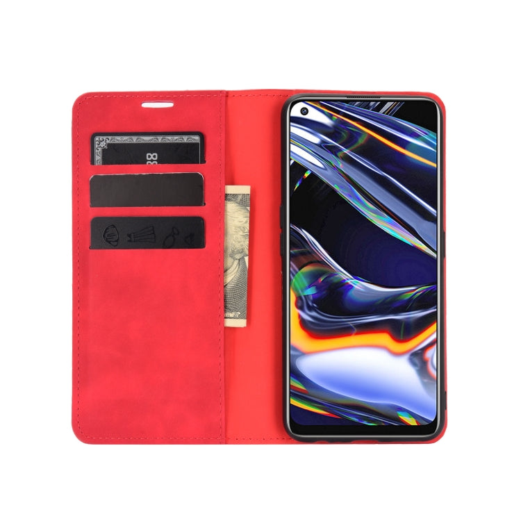 For OPPO Realme 7 Pro Retro-skin Business Magnetic Suction Leather Case with Holder & Card Slots & Wallet