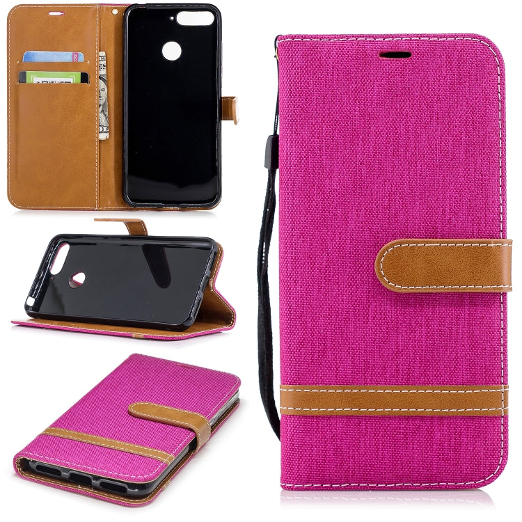 Color Matching Denim Texture Leather Case for Huawei Honor 7A & Y6 (2018), with Holder & Card Slots & Wallet & Lanyard