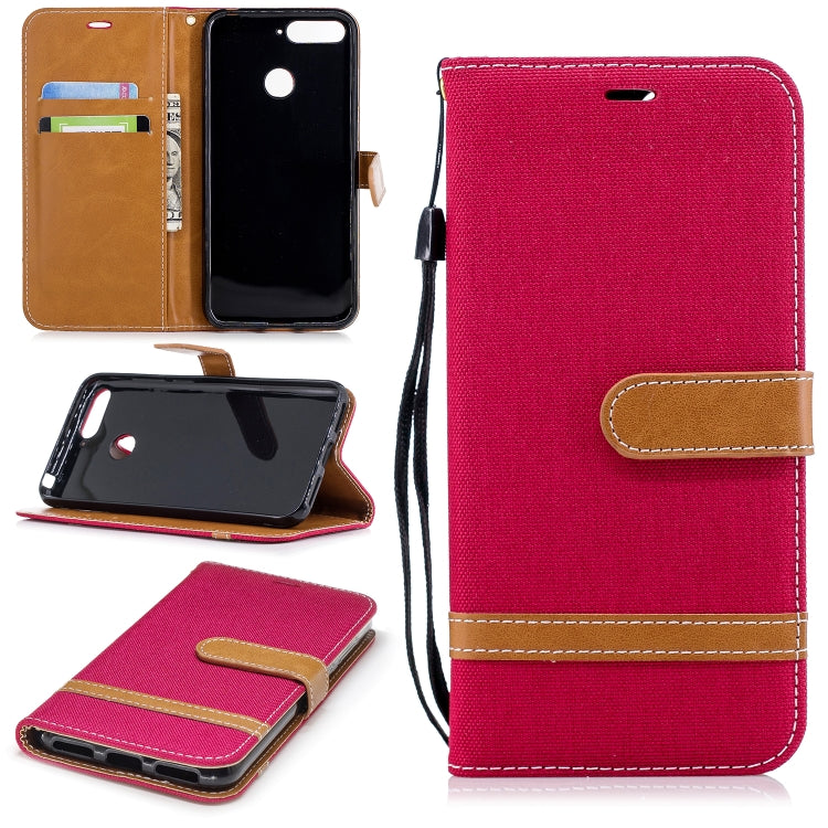 Color Matching Denim Texture Leather Case for Huawei Honor 7A & Y6 (2018), with Holder & Card Slots & Wallet & Lanyard