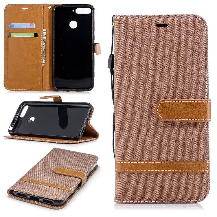 Color Matching Denim Texture Leather Case for Huawei Honor 7A & Y6 (2018), with Holder & Card Slots & Wallet & Lanyard