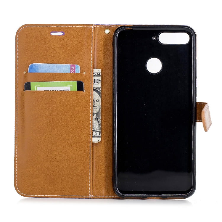 Color Matching Denim Texture Leather Case for Huawei Honor 7A & Y6 (2018), with Holder & Card Slots & Wallet & Lanyard