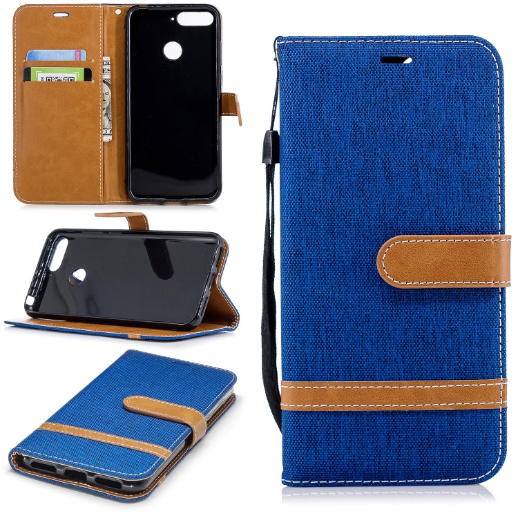 Color Matching Denim Texture Leather Case for Huawei Honor 7A & Y6 (2018), with Holder & Card Slots & Wallet & Lanyard