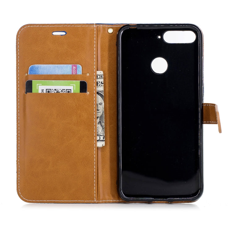 Color Matching Denim Texture Leather Case for Huawei Honor 7A & Y6 (2018), with Holder & Card Slots & Wallet & Lanyard