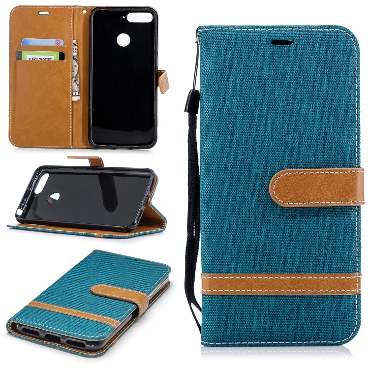 Color Matching Denim Texture Leather Case for Huawei Honor 7A & Y6 (2018), with Holder & Card Slots & Wallet & Lanyard