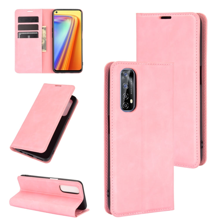 For OPPO Realme 7 Retro-skin Business Magnetic Suction Leather Case with Holder & Card Slots & Wallet
