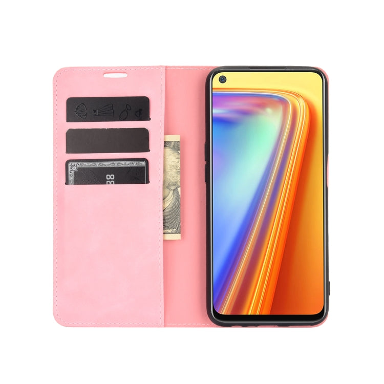For OPPO Realme 7 Retro-skin Business Magnetic Suction Leather Case with Holder & Card Slots & Wallet