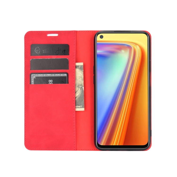 For OPPO Realme 7 Retro-skin Business Magnetic Suction Leather Case with Holder & Card Slots & Wallet