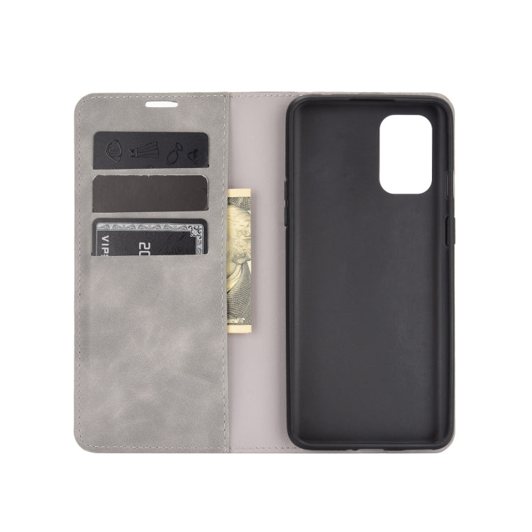 For OnePlus 8T Retro-skin Business Magnetic Suction Leather Case with Holder & Card Slots & Wallet