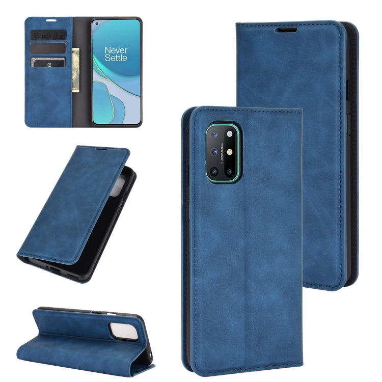For OnePlus 8T Retro-skin Business Magnetic Suction Leather Case with Holder & Card Slots & Wallet
