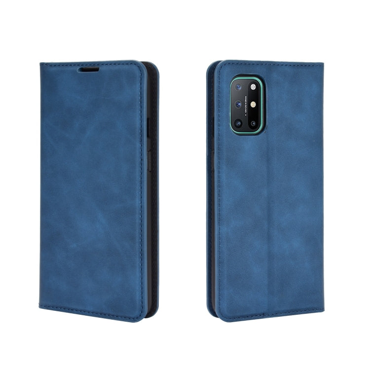For OnePlus 8T Retro-skin Business Magnetic Suction Leather Case with Holder & Card Slots & Wallet