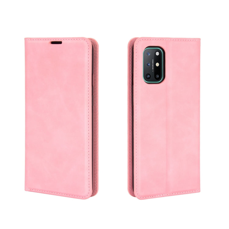 For OnePlus 8T Retro-skin Business Magnetic Suction Leather Case with Holder & Card Slots & Wallet