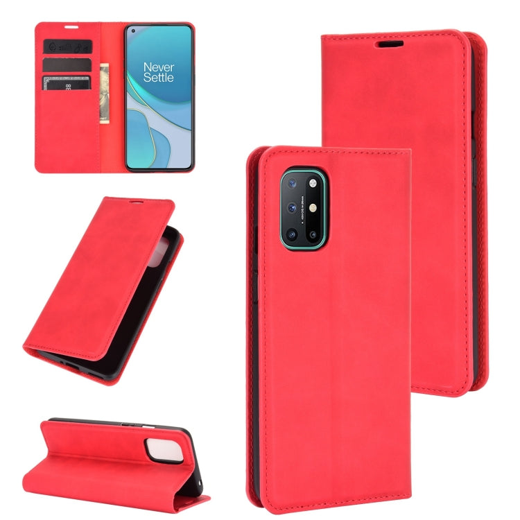 For OnePlus 8T Retro-skin Business Magnetic Suction Leather Case with Holder & Card Slots & Wallet