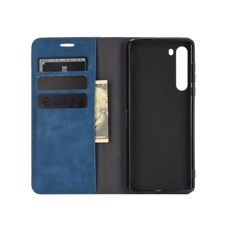 For Motorola Moto Edge Retro-skin Business Magnetic Suction Leather Case with Holder & Card Slots & Wallet