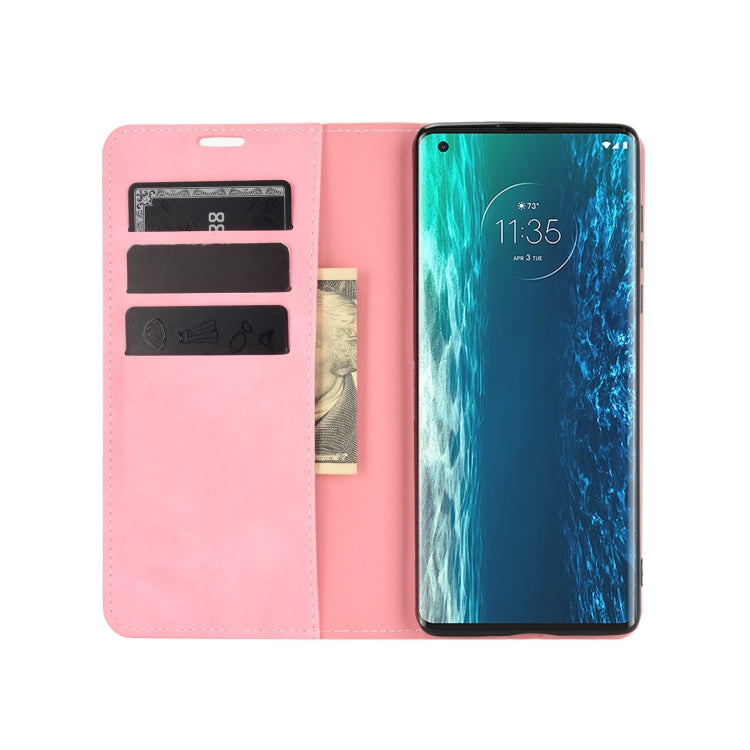 For Motorola Moto Edge Retro-skin Business Magnetic Suction Leather Case with Holder & Card Slots & Wallet