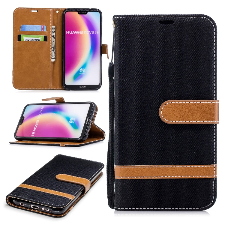 Color Matching Denim Texture Leather Case for Huawei  P20 Lite & Nove 3e , with Holder & Card Slots & Wallet & Lanyard