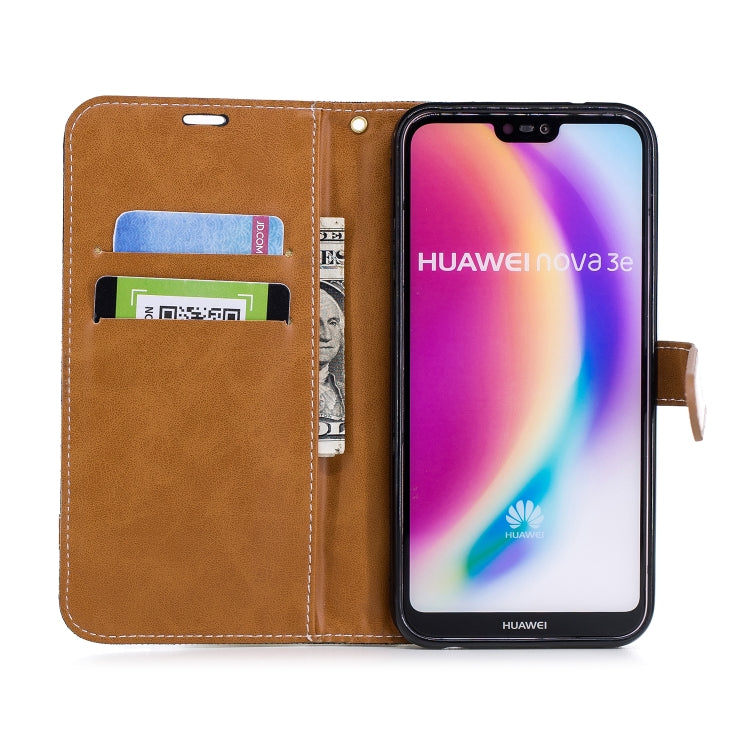 Color Matching Denim Texture Leather Case for Huawei  P20 Lite & Nove 3e , with Holder & Card Slots & Wallet & Lanyard