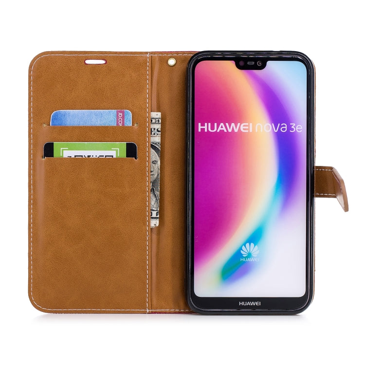 Color Matching Denim Texture Leather Case for Huawei  P20 Lite & Nove 3e , with Holder & Card Slots & Wallet & Lanyard