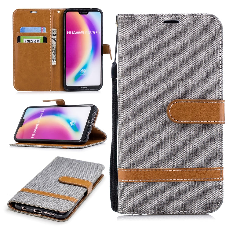 Color Matching Denim Texture Leather Case for Huawei  P20 Lite & Nove 3e , with Holder & Card Slots & Wallet & Lanyard