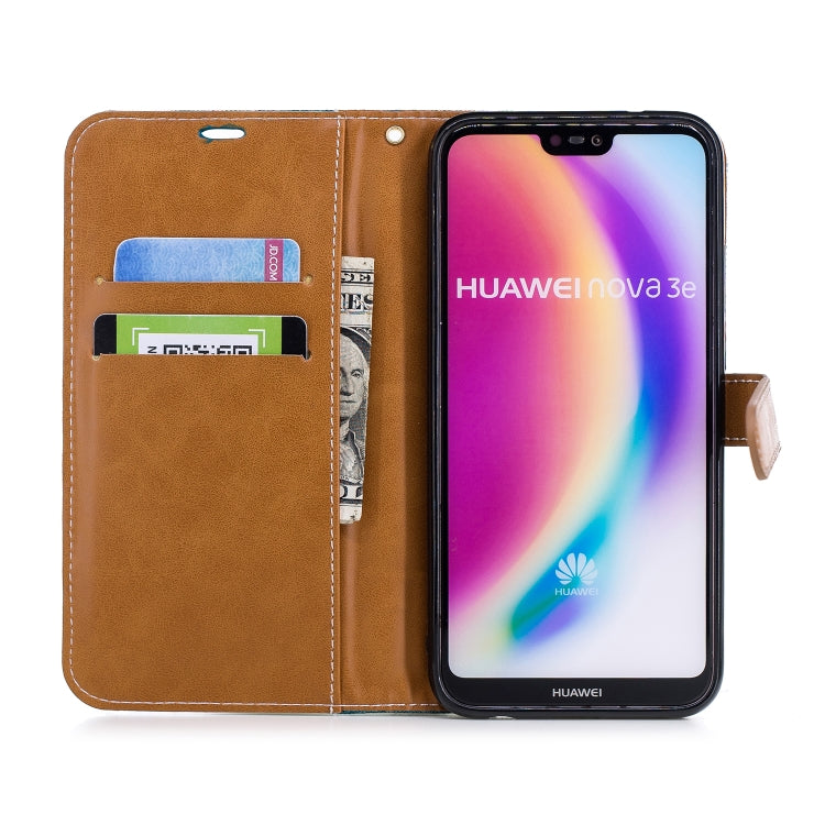 Color Matching Denim Texture Leather Case for Huawei  P20 Lite & Nove 3e , with Holder & Card Slots & Wallet & Lanyard