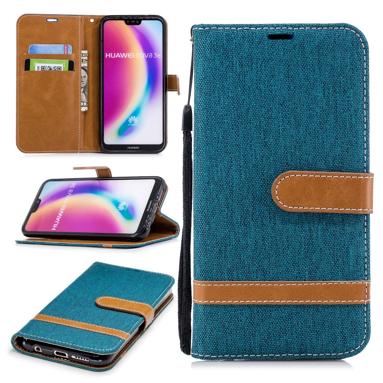Color Matching Denim Texture Leather Case for Huawei  P20 Lite & Nove 3e , with Holder & Card Slots & Wallet & Lanyard