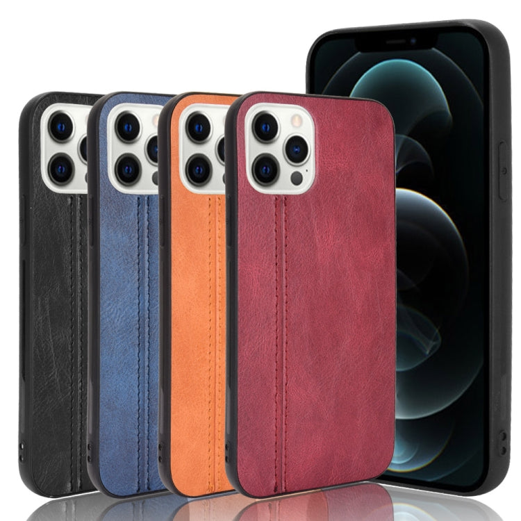For iPhone 12 Pro Max Shockproof Sewing Cow Pattern Skin PC + PU + TPU Case