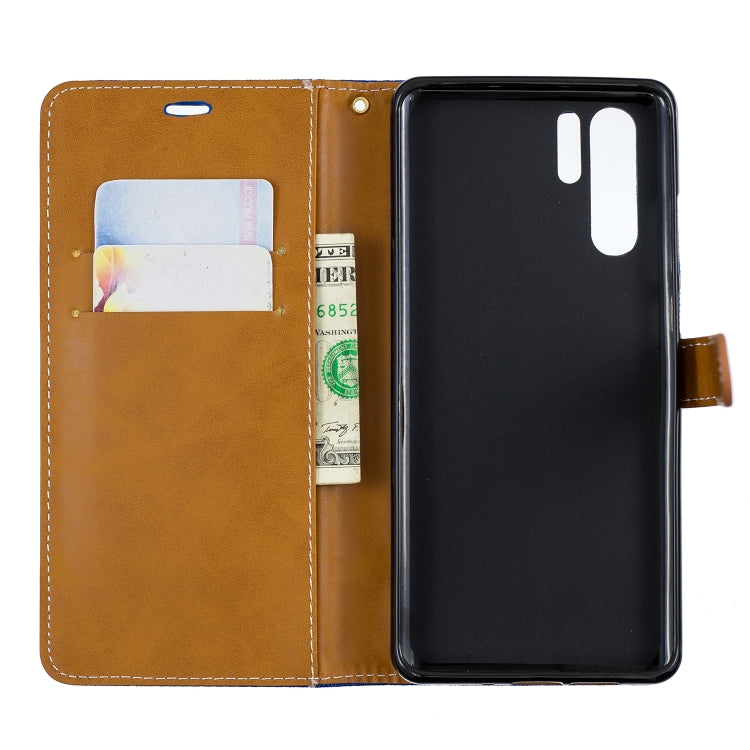 Color Matching Denim Texture Leather Case for Huawei P30 Pro, with Holder & Card Slots & Wallet & Lanyard