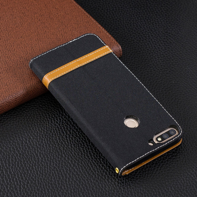 Color Matching Denim Texture Leather Case for Huawei Honor 7C / Enjoy 8, with Holder & Card Slots & Wallet & Lanyard