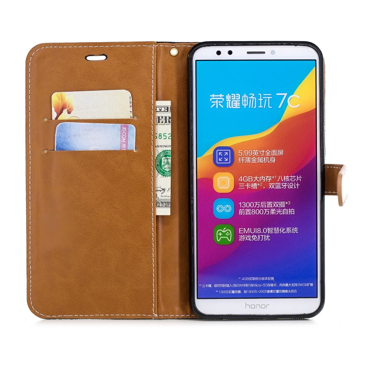 Color Matching Denim Texture Leather Case for Huawei Honor 7C / Enjoy 8, with Holder & Card Slots & Wallet & Lanyard