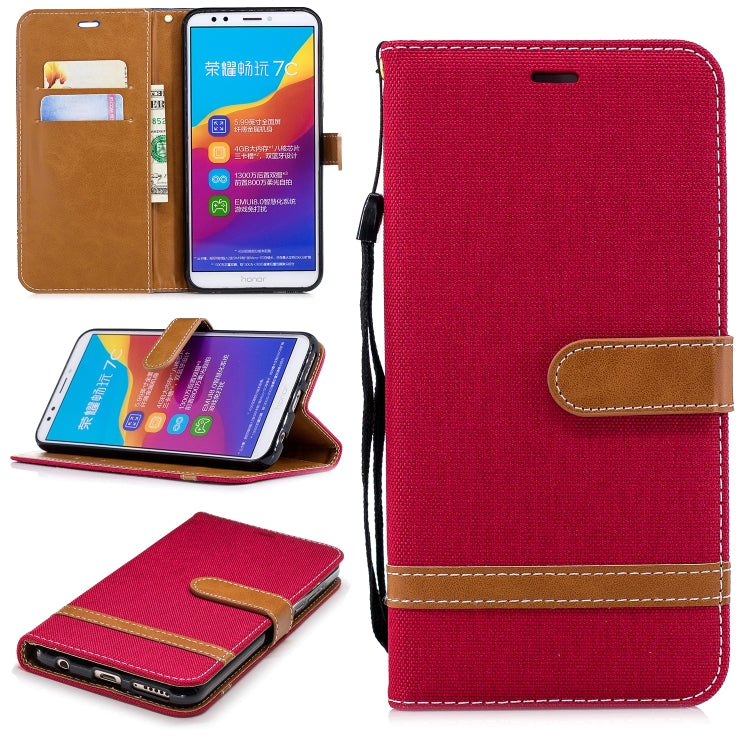 Color Matching Denim Texture Leather Case for Huawei Honor 7C / Enjoy 8, with Holder & Card Slots & Wallet & Lanyard