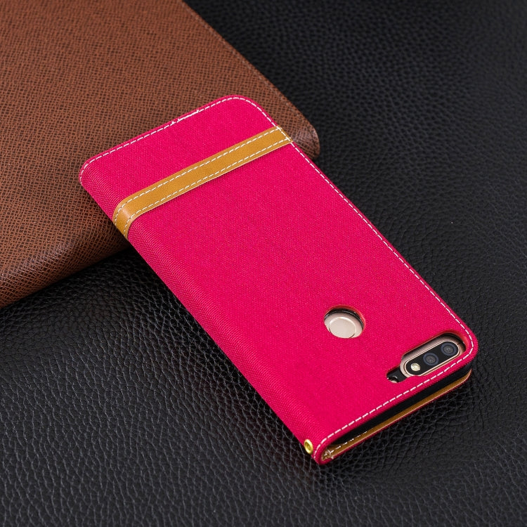 Color Matching Denim Texture Leather Case for Huawei Honor 7C / Enjoy 8, with Holder & Card Slots & Wallet & Lanyard