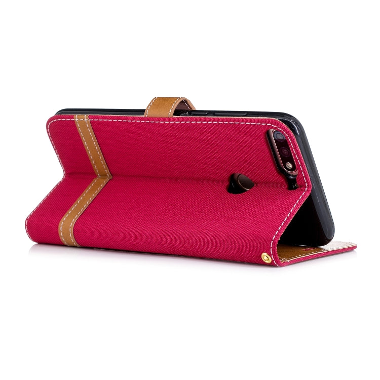 Color Matching Denim Texture Leather Case for Huawei Honor 7C / Enjoy 8, with Holder & Card Slots & Wallet & Lanyard