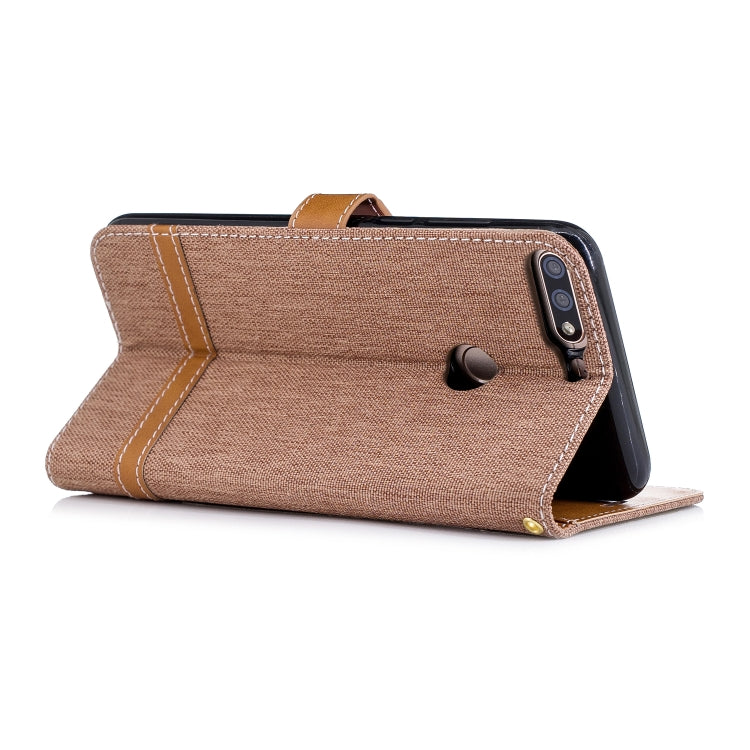 Color Matching Denim Texture Leather Case for Huawei Honor 7C / Enjoy 8, with Holder & Card Slots & Wallet & Lanyard