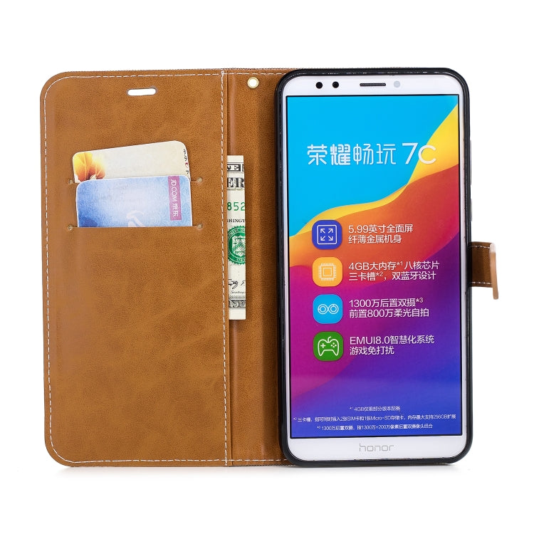 Color Matching Denim Texture Leather Case for Huawei Honor 7C / Enjoy 8, with Holder & Card Slots & Wallet & Lanyard