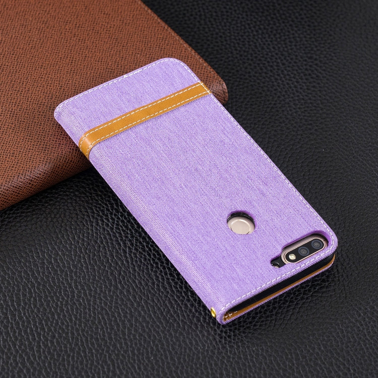 Color Matching Denim Texture Leather Case for Huawei Honor 7C / Enjoy 8, with Holder & Card Slots & Wallet & Lanyard