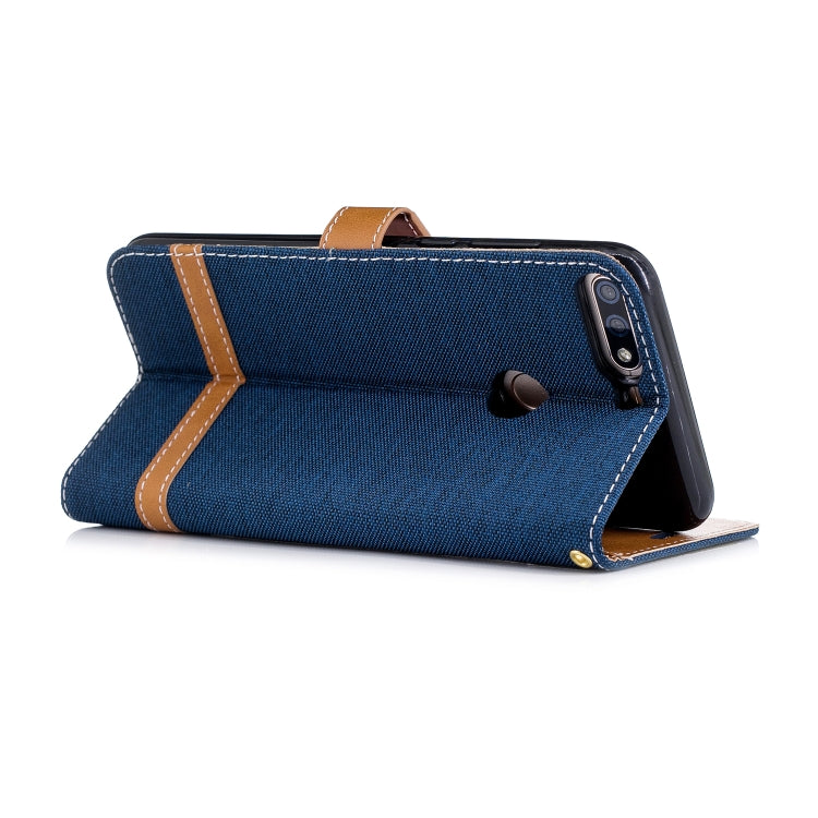 Color Matching Denim Texture Leather Case for Huawei Honor 7C / Enjoy 8, with Holder & Card Slots & Wallet & Lanyard