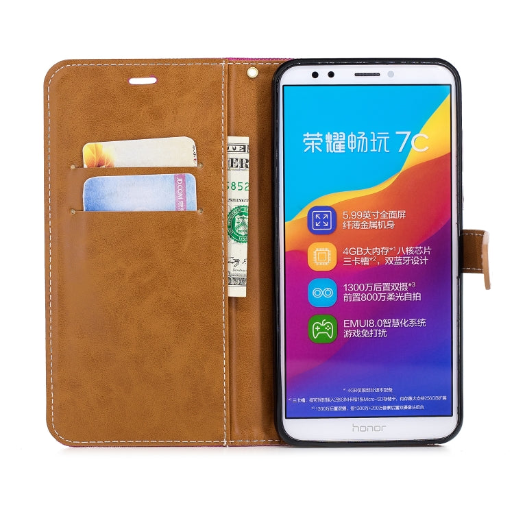 Color Matching Denim Texture Leather Case for Huawei Honor 7C / Enjoy 8, with Holder & Card Slots & Wallet & Lanyard