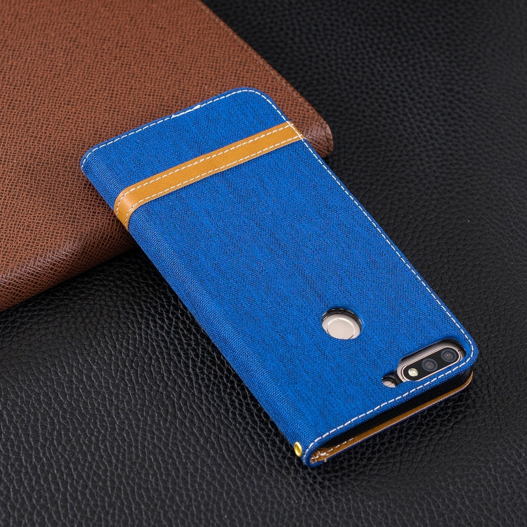 Color Matching Denim Texture Leather Case for Huawei Honor 7C / Enjoy 8, with Holder & Card Slots & Wallet & Lanyard
