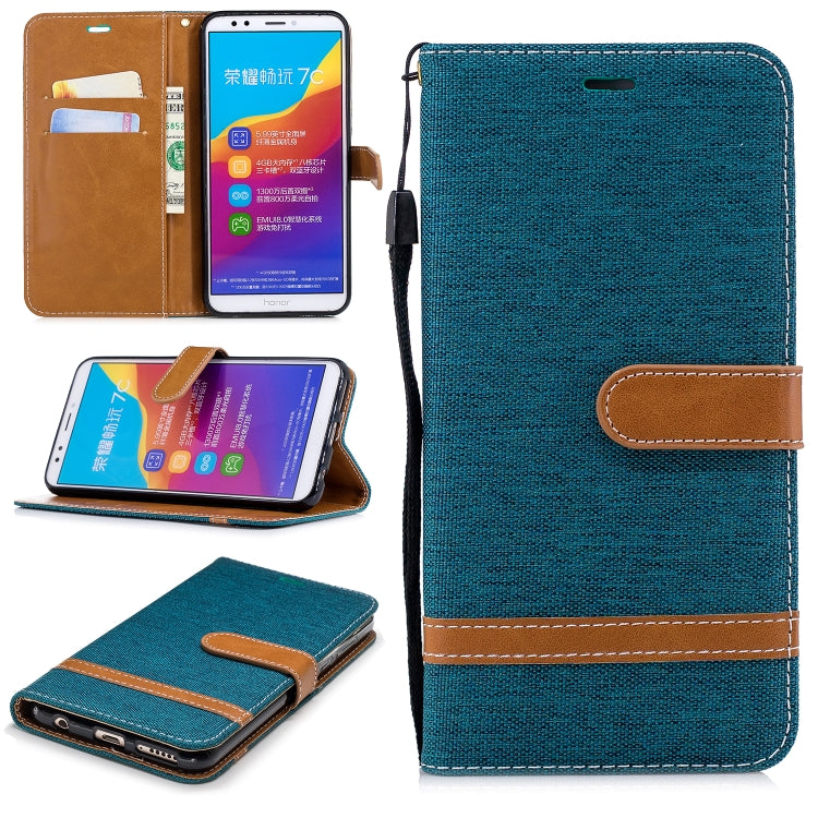 Color Matching Denim Texture Leather Case for Huawei Honor 7C / Enjoy 8, with Holder & Card Slots & Wallet & Lanyard