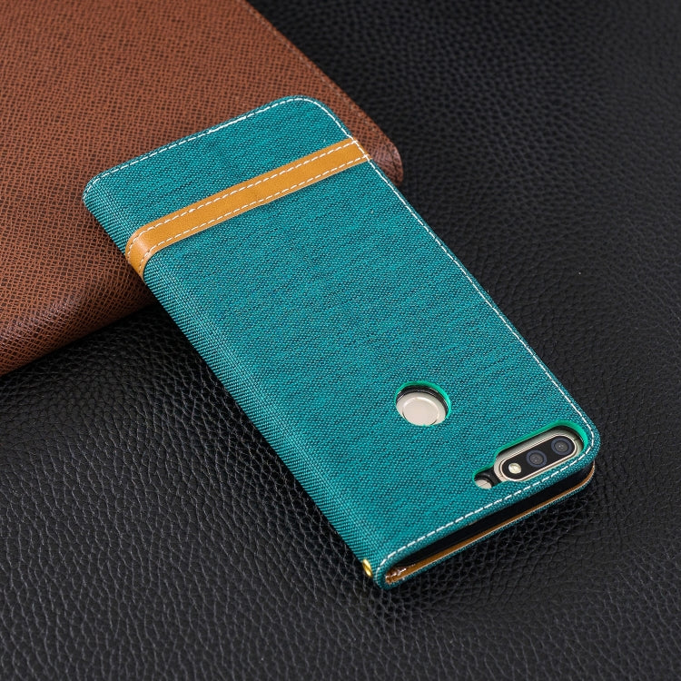 Color Matching Denim Texture Leather Case for Huawei Honor 7C / Enjoy 8, with Holder & Card Slots & Wallet & Lanyard