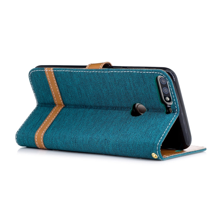 Color Matching Denim Texture Leather Case for Huawei Honor 7C / Enjoy 8, with Holder & Card Slots & Wallet & Lanyard