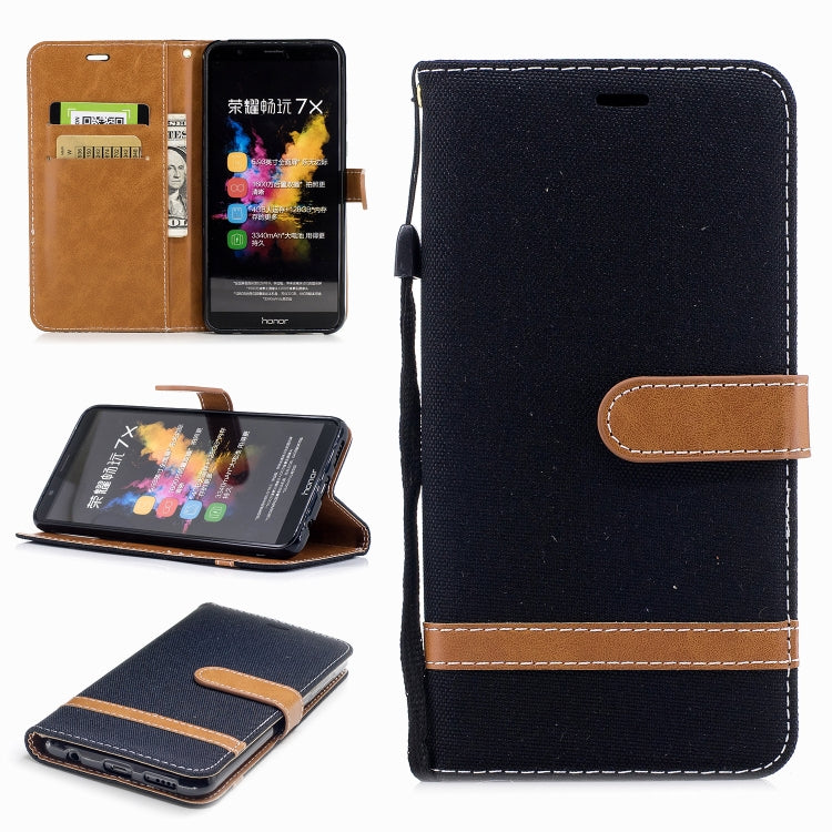 Color Matching Denim Texture Leather Case for Huawei Honor 7X, with Holder & Card Slots & Wallet & Lanyard