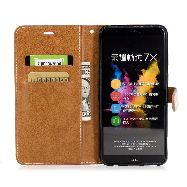 Color Matching Denim Texture Leather Case for Huawei Honor 7X, with Holder & Card Slots & Wallet & Lanyard