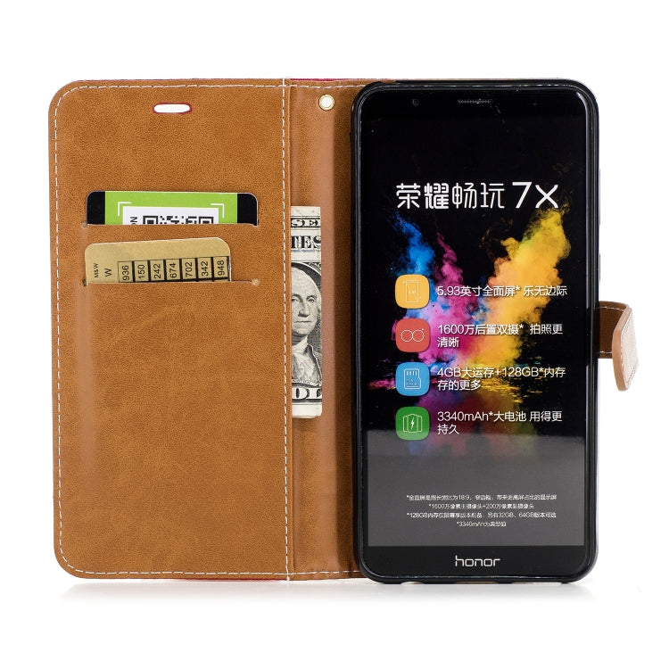 Color Matching Denim Texture Leather Case for Huawei Honor 7X, with Holder & Card Slots & Wallet & Lanyard