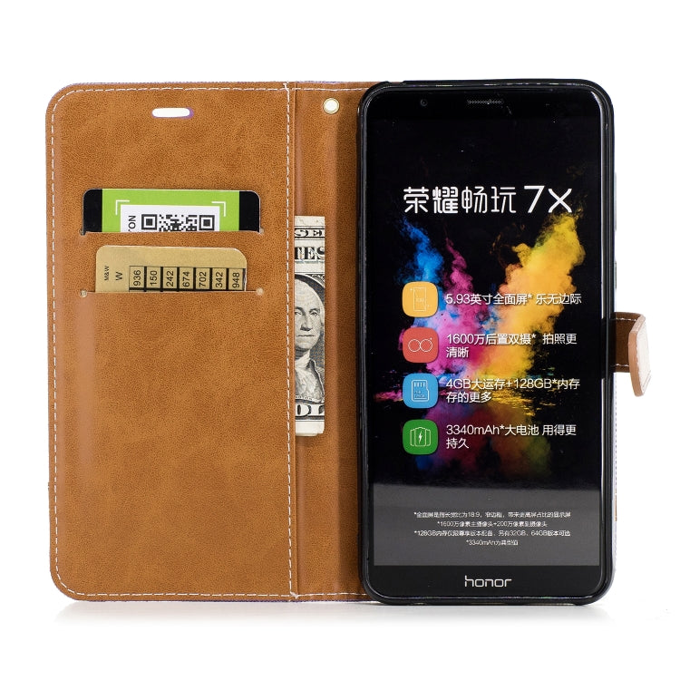 Color Matching Denim Texture Leather Case for Huawei Honor 7X, with Holder & Card Slots & Wallet & Lanyard